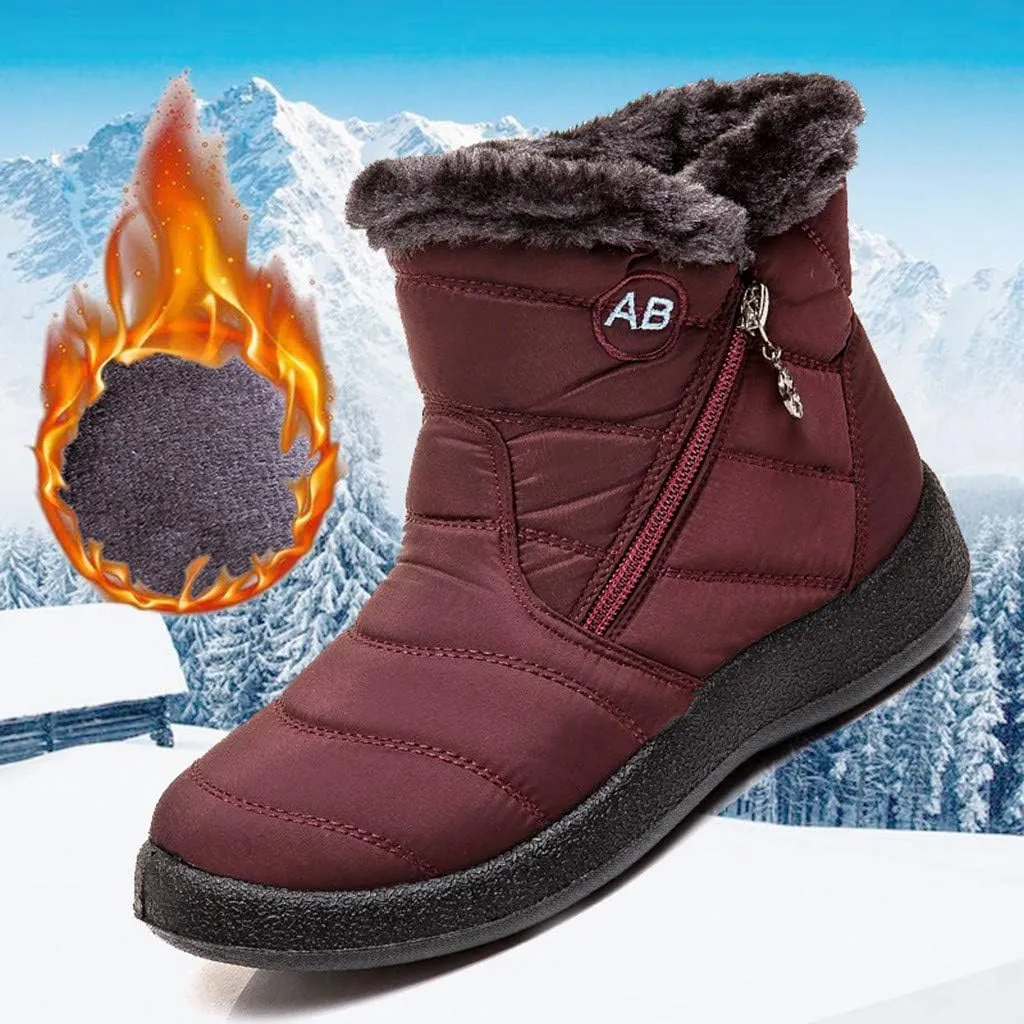 Womens Snow Boots Winter Ankle Boots Side Zipper Warm Lightweight Booties Outdoor Anti-Slip Girls Walking Boots