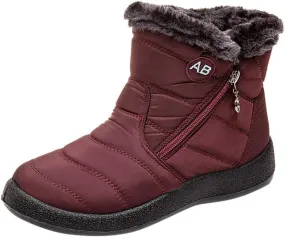 Womens Snow Boots Winter Ankle Boots Side Zipper Warm Lightweight Booties Outdoor Anti-Slip Girls Walking Boots