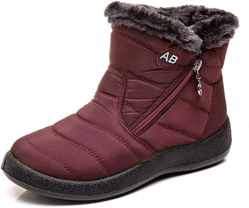 Womens Snow Boots Winter Ankle Boots Side Zipper Warm Lightweight Booties Outdoor Anti-Slip Girls Walking Boots