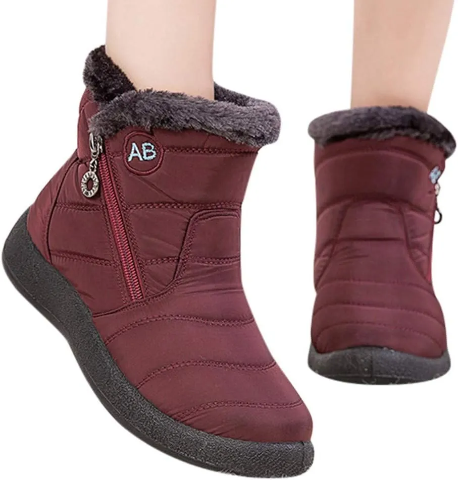 Womens Snow Boots Winter Ankle Boots Side Zipper Warm Lightweight Booties Outdoor Anti-Slip Girls Walking Boots