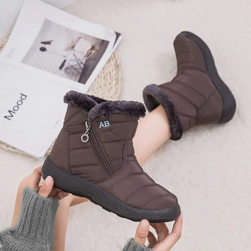 Women's Snow Boots Winter Cold Proof Insulated Ankle Short Booties Lightweight Plus Velvet Warm Fleece Boots
