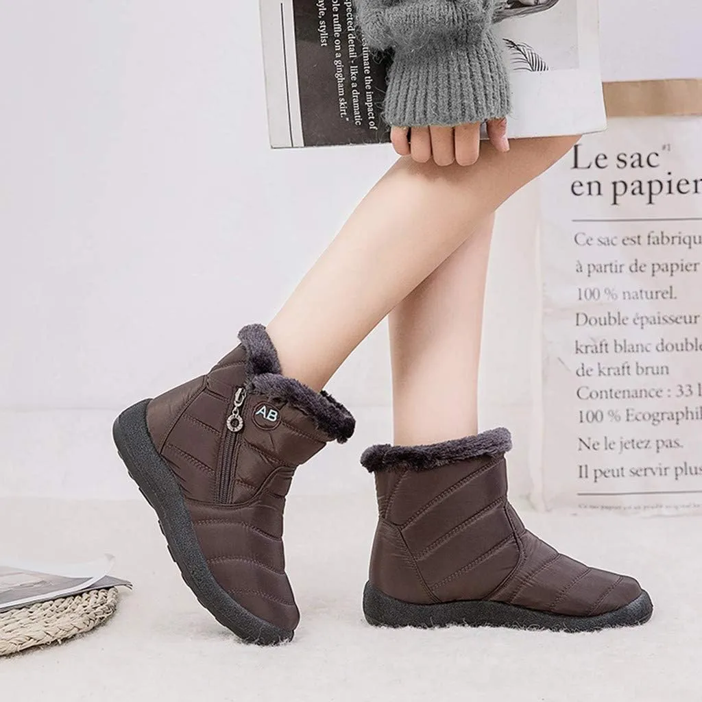 Women's Snow Boots Winter Cold Proof Insulated Ankle Short Booties Lightweight Plus Velvet Warm Fleece Boots