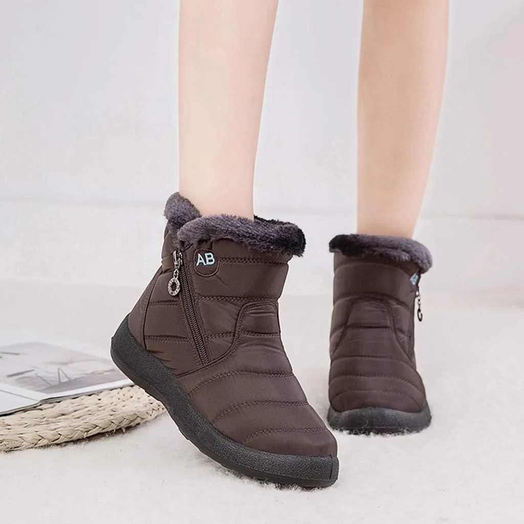 Women's Snow Boots Winter Cold Proof Insulated Ankle Short Booties Lightweight Plus Velvet Warm Fleece Boots