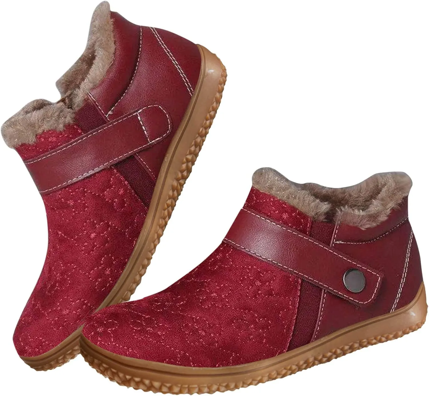 Women's Snow Boots - Winter Snow Boots for Women Arch Support Anti Slip Flat Heel Ankle Booties Round Toe Slip On Waterproof Short Boots Loafers Comfortable Outdoor Boot Walking Shoes